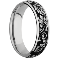 6mm wide Domed Titanium Ring with Polish Finish / Western Scroll Design