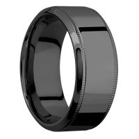 9mm wide High Bevel Milgrain Black Zirconium Ring with Polish Finish