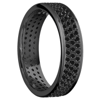 6mm wide Flat Black Titanium Ring with Angle Satin Finish / 3 Row Eternity Round .015 carat Black Diamond Bead Channel-Set Gemstones