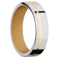 6mm wide Flat Cobalt Chrome Ring with Polish Finish / One 1mm Off Center 14k Yellow Gold Inlay with Bead Blast Finish / Gold Cerakote Sleeve