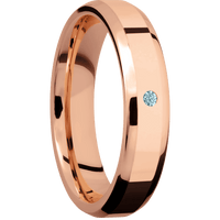5mm wide Beveled 14k Rose Gold Ring with Polish Finish / 1 Round .03 carat Aqua Diamond Flush-Set Gemstones