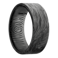 8mm wide Flat Forged Carbon Fiber Ring / Black Titanium Sleeve / Fingerprint 2 Interior Pattern