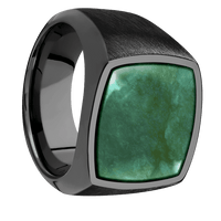 Cushion Black Titanium Signet Ring / Satin Ring Finish and Polish Signet Finish / Washington Green Jade Inlay with Semi-Precious Polish Finish / Size 10