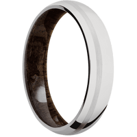 5mm wide Domed 14k White Gold Ring with Polish Finish / One 1mm Off Center 14k White Gold Inlay with Satin Finish / Walnut Sleeve