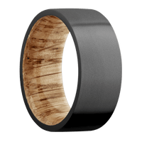 9mm wide Flat Black Titanium Ring with Bead Blast Finish / Natural Oak Sleeve