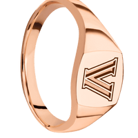 Cushion 18k Rose Gold Signet Ring / Polish Ring Finish and Polish Signet Finish / Villanova Block V Design / Size 5.75