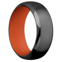 8mm wide Domed Bevel Black Zirconium Ring with Satin Finish / Hunter Orange Cerakote Sleeve