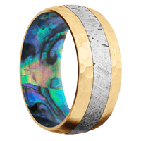 14K Yellow Gold + Hammer Finish + Abalone
