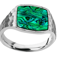 Medium Cushion signet ring (14x14mm) in Palladium Silver, with a Thin style band, a Green Abalone inlay.