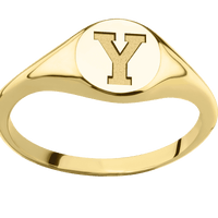 Small Circle signet ring (10mm) in 14K Yellow Gold, with a Thin style band and a Brigham Young Block Y engraving.