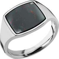 Medium Cushion signet ring (14x14mm) in Titanium, with a Thin style band, a Blood Stone inlay.
