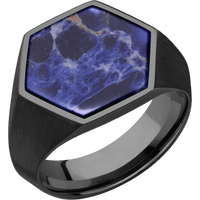 Large Hexagon signet ring (18.5x16mm) in Zirconium, with a Wide style band, a Sodalite inlay.