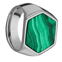 Extra Large Hexagon signet ring (23x20mm) in Titanium, with a Wide style band, a Malachite inlay.