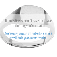 Small Cushion signet ring (10x10mm) in Cobalt Chrome, with a Thin style band, a Black Dino Bone inlay.