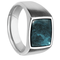 Medium Cushion signet ring (14x14mm) in Cobalt Chrome, with a Wide style band, a Washington Blue Jade inlay.