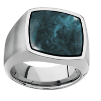 Large Cushion signet ring (18x18mm) in Titanium, with a Wide style band, a Washington Blue Jade inlay.