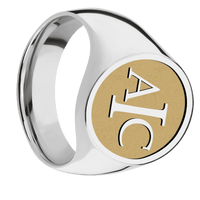 Large Oval signet ring (20x16mm) in Platinum, with a Wide style band and a Book Antiqua 3 Rev engraving.