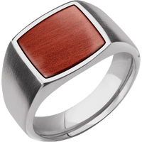 Medium Cushion signet ring (14x14mm) in Titanium, with a Wide style band, a Blood Wood inlay.