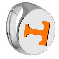 Extra Large Circle signet ring (22mm ) in Titanium, with a Thin style band and a Tennessee Power T engraving.