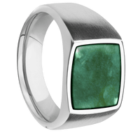 Medium Cushion signet ring (14x14mm) in Palladium Silver, with a Wide style band, a Washington Green Jade inlay.
