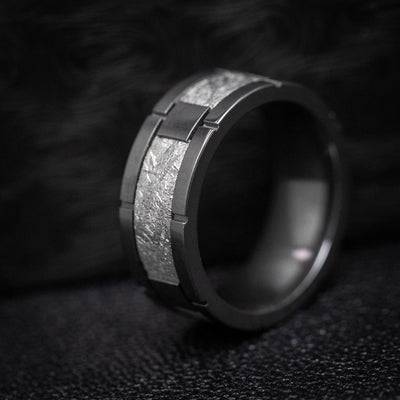 Gibeon Meteorite in Black Zirconium Wedding Men's Band