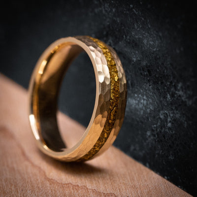 Yellow Gold and 24K Raw Gold Nugget Men's Ring Custom Made Band
