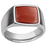 Medium Cushion signet ring (14x14mm) in Titanium, with a Wide style band, a Blood Wood inlay.