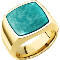 Large Cushion signet ring (18x18mm) in 10K Yellow Gold, with a Wide style band, an Amazonite inlay.