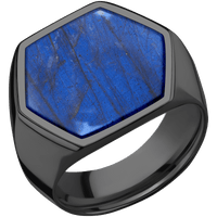 Extra Large Hexagon signet ring (23x20mm) in Zirconium, with a Wide style band, a Labradorite inlay.