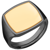 Large Cushion signet ring (18x18mm) in Zirconium, with a Thin style band, a 14K Yellow Gold inlay.