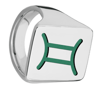 Extra Large Rectangle signet ring (24x17mm) in Titanium, with a Thin style band and a GEMINI engraving.
