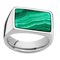 Large Horizontal Rectangle signet ring (20x14.5mm) in Cobalt Chrome, with a Wide style band, a Malachite inlay.