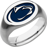 Medium Horizontal Oval signet ring (16x13mm) in Platinum, with a Wide style band and a Penn State Lion Head engraving.
