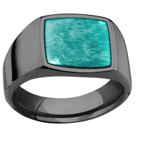 Medium Cushion signet ring (14x14mm) in Zirconium, with a Wide style band, an Amazonite inlay.