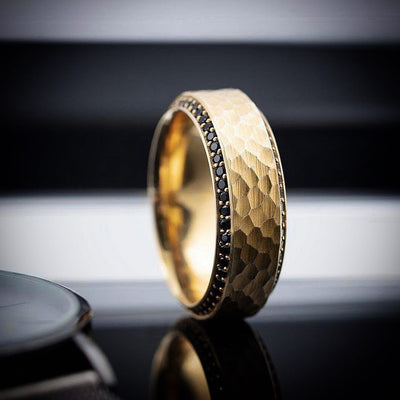 Yellow Gold and Eternity Black Diamond Men's Ring