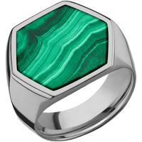 Extra Large Hexagon signet ring (23x20mm) in Titanium, with a Wide style band, a Malachite inlay.