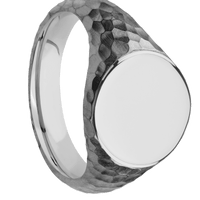 Medium Circle signet ring (14mm) in Titanium, with a Wide style band.