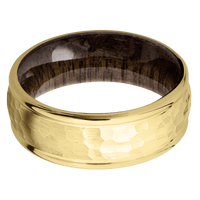 18K Yellow Gold + Hammer , Polish Finish + Walnut