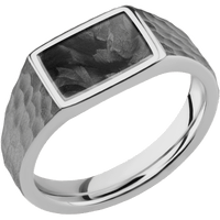 Small Horizontal Rectangle signet ring (12x9mm) in Titanium, with a Wide style band, a Forged Carbon Fiber inlay.