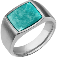 Medium Cushion signet ring (14x14mm) in Titanium, with a Wide style band, an Amazonite inlay.