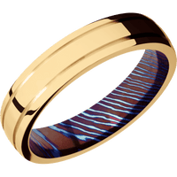 10K Yellow Gold + Polish , Polish Finish + Titanium Damascus