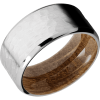 14K White Gold + Hammer , Polish Finish + Whiskey Barrel