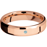 5mm wide Beveled 14k Rose Gold Ring with Polish Finish / 1 Round .03 carat Aqua Diamond Flush-Set Gemstones