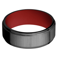 8mm wide Flat Grooved Edges Black Zirconium Ring with Cross Satin Black Finish / USMC Red Cerakote Sleeve