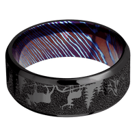 8mm wide Beveled Black Titanium Ring with Polish Finish / Bear Moose Deer Mountain Design / Kuro-Ti Sleeve