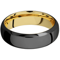 7mm wide Domed Bevel Black Titanium Ring with Polish Finish / 10k Yellow Gold Sleeve