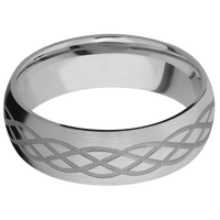 7mm wide Domed Titanium Ring with Satin Finish / Celtic 6 Design and Crushed Silver Cerakote Accents