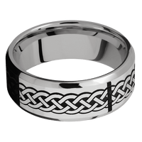 8mm wide Beveled Titanium Ring with Polish Finish / Celtic 9 Design and Black Cerakote Accents