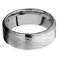 8mm wide Beveled Damascus Steel Ring with Polish Damascus Finish / Platinum Sleeve