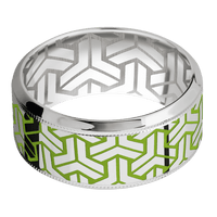 10mm wide High Bevel Milgrain Platinum Ring with Polish Finish / Geoweave Large Design and Zombie Green Cerakote Accents / None Interior Pattern